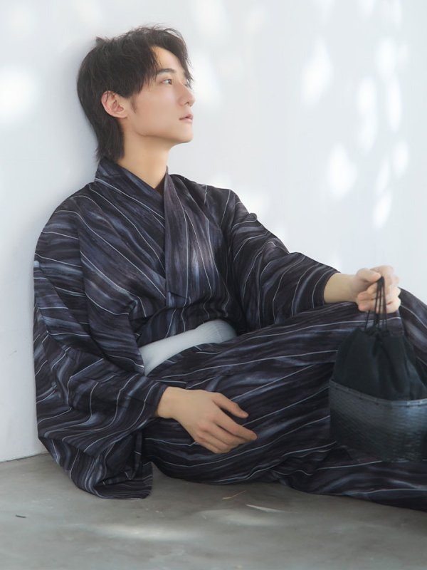 画像8: 【即日発送！】【メンズ浴衣】モザイクアート×ストライプ浴衣【浴衣３点セット 浴衣/帯/下駄】[YMT]