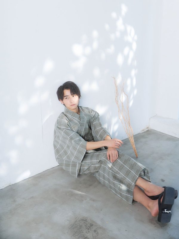 画像14: 【即日発送】【メンズ浴衣】グリーンベージュモダン浴衣【浴衣３点セット 浴衣/帯/下駄】[YMT]