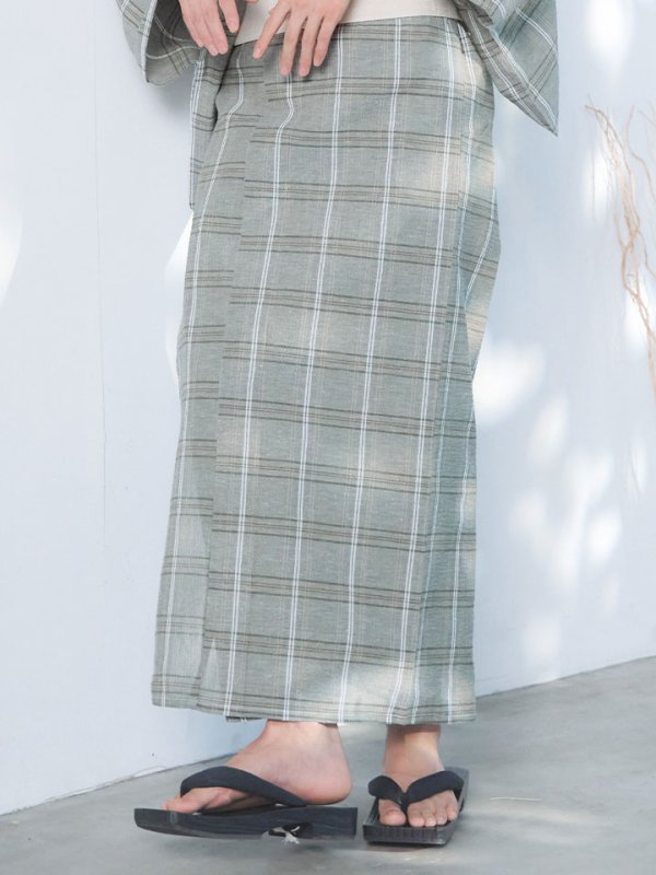 画像17: 【即日発送】【メンズ浴衣】グリーンベージュモダン浴衣【浴衣３点セット 浴衣/帯/下駄】[YMT]