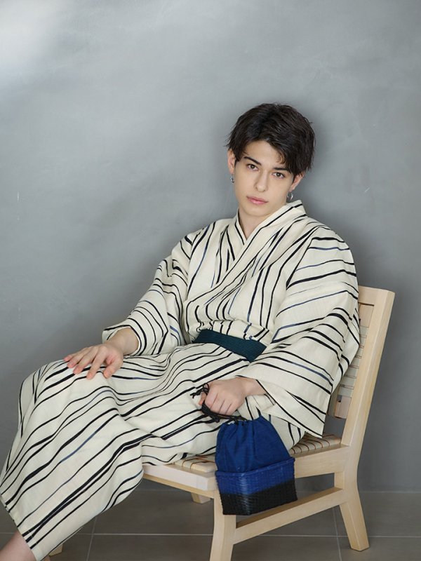 画像10: 【即日発送】【メンズ浴衣】白地×ストライプ浴衣【浴衣３点セット 浴衣/帯/下駄】[YMT]