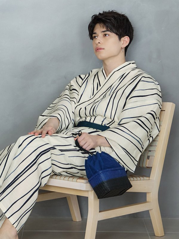 画像12: 【即日発送】【メンズ浴衣】白地×ストライプ浴衣【浴衣３点セット 浴衣/帯/下駄】[YMT]