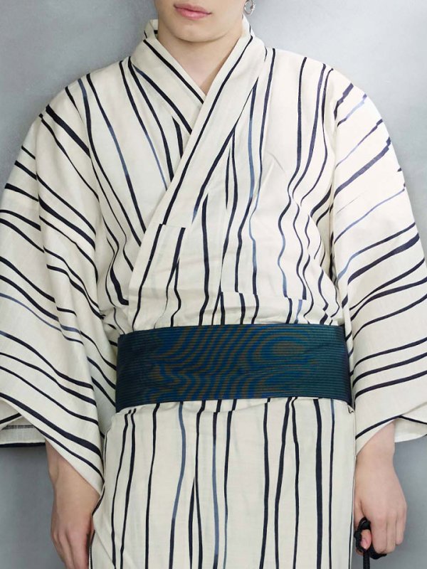 画像15: 【即日発送】【メンズ浴衣】白地×ストライプ浴衣【浴衣３点セット 浴衣/帯/下駄】[YMT]