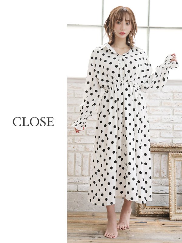 画像6: 真優川 咲ちゃんコラボ【ルームウェア】ルームローブワンピ/ ドット/羽織り/ 清楚ワンピ【HC02】