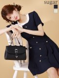 XS-Lサイズあり 【GINZA COUTURE/銀座クチュール】バイカラー/ リボン/ 半袖/ 袖あり/ プリーツ/ フレア/ Aライン/ ワンピース/ ミニドレス/ キャバドレス[OF2]