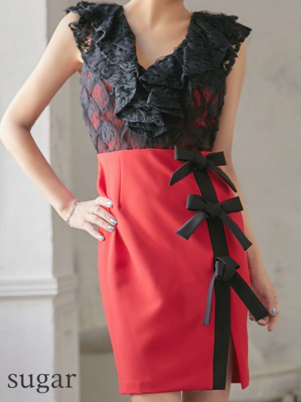 画像5: 【ANDY/アンディ】レース/ リボン/ 切り替え/ タイト/ ミニドレス / キャバドレス[OF05]