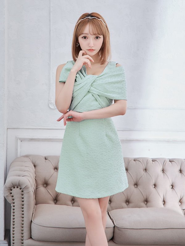 画像3: 【Andy ANDY Fashion Press 14 COLLECTION 04】ジャガード/ ワンカラー/ デコルテクロスリボン/ アシンメトリー/ フレア/ Aライン/ 台形スカート/ ミニドレス/ キャバドレス[OF05]