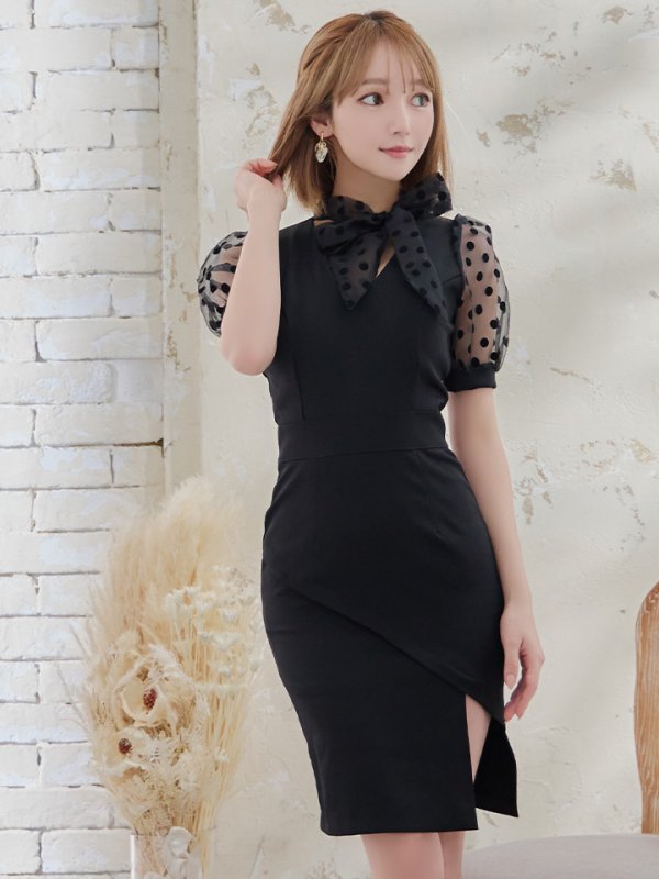 画像5: 【Andy ANDY Fashion Press 14 COLLECTION 03】 ドット / シアー / パフスリーブ / 袖あり/ タイト / ミニドレス / キャバドレス[OF05]