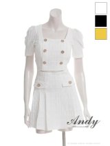 XSサイズあり【ANDY/アンディ】パワショル/ ウエストカットアウト/ ハーフスリーブ/ ジャガード/ プリーツ/ ミニドレス/ キャバドレス[OF05]