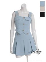 XSサイズあり【ANDY/アンディ】ノースリーブ/ ベルトデザイン/ スクエアネック/ フロントボタン/ ボックスプリーツ/ フレア/ セットアップ/ ミニドレス/ キャバドレス[OF05]