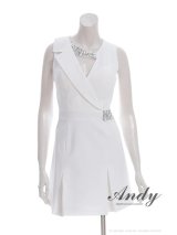 XSサイズあり【ANDY/アンディ】襟付き/ アシンメトリー/ バストカットアウト/ ビジュー/ ノースリーブ/ ボックスプリーツ/ Aライン/ フレア/ ワンピース/ ミニドレス/ キャバドレス[OF05]
