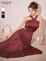 【Andy GLAMOROUS/アンディグラマラス】クロスホルター/ ウエストカット/ シンプル/ ロングドレス/ キャバドレス long[OF05]