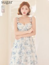 XSサイズあり【an /アン】クラシカル/ トワルドジュイ/ 立体フラワー/ キャミソール/ フレア/ Aライン/ ミモレ丈/ ミディアムドレス/ キャバドレス[OF05]