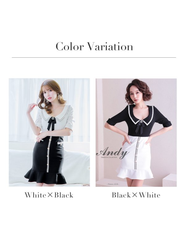 画像28: 【ANDY/アンディ】バイカラー/ 切り替えデザイン/ リボンブローチ/ 半袖/ 袖あり/ タイト/ ミニドレス/ キャバドレス[OF05]