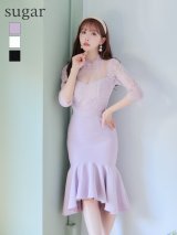 【4月30日までファイナルセール開催中！! 】【Andy ANDY Fashion Press 15 COLLECTION 06】マーメイド/ レース切り替え/ デコルテシアー/ ハイネック/ 七分袖/ 長袖/ 袖あり/ ワンカラー/ フィッシュテール/ フリル/ ミディアムドレス/ キャバドレス[OF05]