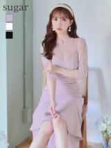 【4月30日までファイナルセール開催中！! 】【Andy ANDY Fashion Press 15 COLLECTION 06】マーメイド/ レース切り替え/ デコルテシアー/ ハイネック/ 七分袖/ 長袖/ 袖あり/ ワンカラー/ フィッシュテール/ フリル/ ミディアムドレス/ キャバドレス[OF05]