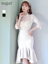 【4月30日までファイナルセール開催中！! 】【Andy ANDY Fashion Press 15 COLLECTION 06】マーメイド/ レース切り替え/ デコルテシアー/ ハイネック/ 七分袖/ 長袖/ 袖あり/ ワンカラー/ フィッシュテール/ フリル/ ミディアムドレス/ キャバドレス[OF05]
