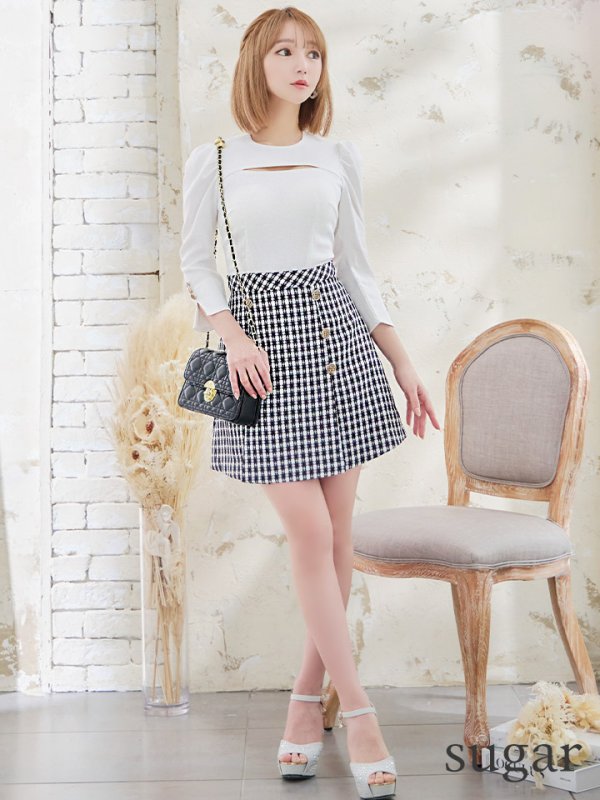 画像17: 【ANDY/アンディ】ツイード/ 切替/ 七分袖/ 長袖/ 袖あり/ カットアウト/ ボックスプリーツ/ ミニドレス/ キャバドレス[OF05]