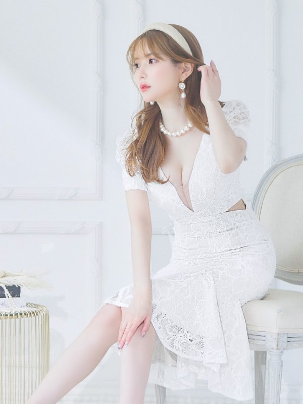 画像6: 【LIMITED SALE開催中！! 11月11日より順次発送予定】【Andy ANDY Fashion Press 15 COLLECTION 01】フラワーレース/ ウエストカット/ 袖あり/ 半袖/ パフスリーブ/ シアー/ タイト/ 膝丈/ ミディアムドレス/ キャバドレス[OF05]