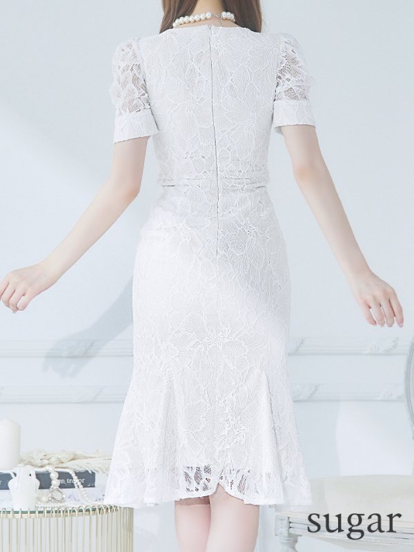 画像9: 【LIMITED SALE開催中！! 11月11日より順次発送予定】【Andy ANDY Fashion Press 15 COLLECTION 01】フラワーレース/ ウエストカット/ 袖あり/ 半袖/ パフスリーブ/ シアー/ タイト/ 膝丈/ ミディアムドレス/ キャバドレス[OF05]