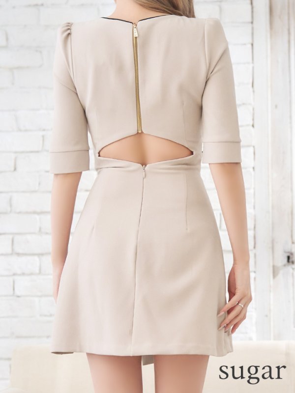 画像22: XSサイズあり【ANDY/アンディ】フロントジップ/ バイカラー/ チェーン/ 袖あり/ 七分袖/ フレア/ ミニドレス/ キャバドレス[OF05]