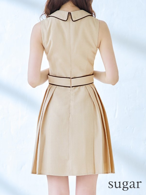 画像11: XSサイズあり【ANDY/アンディ】フロントジップ/ バイカラー/ ベルト/ ノースリーブ/ フレア/ ミニドレス/ キャバドレス[OF05]