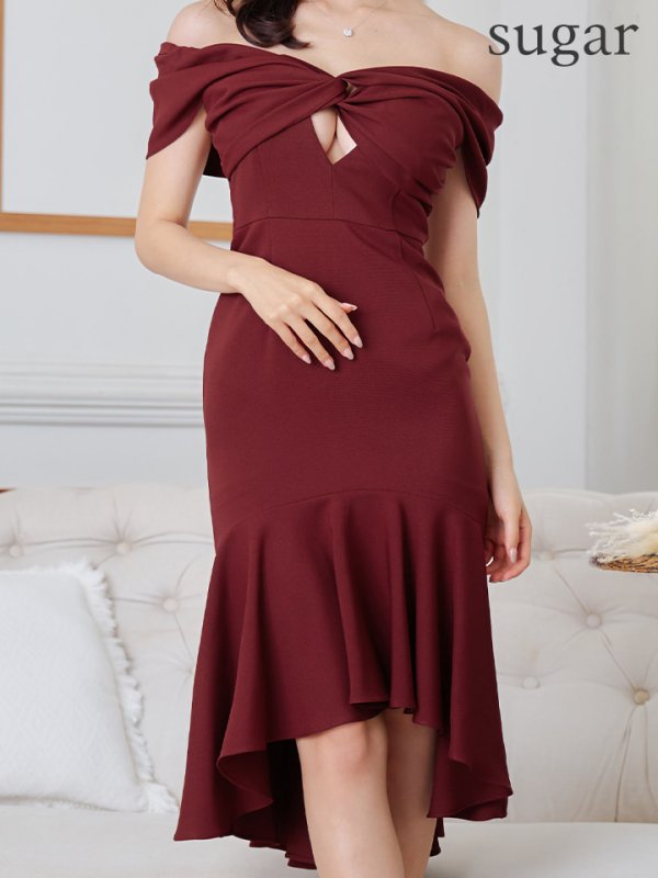 画像17: 【ANDY/アンディ】 フリル/ マーメイド/ カットアウト/ 無地/ オフショルデザイン/ ミディアムドレス/ キャバドレス[OF05]