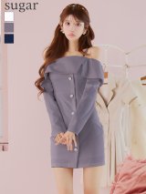 【予約商品/6月上旬発送予定】XSサイズあり【ANDY/アンディ】 ビジューボタン/ 袖あり/ 長袖/ オフショル/ シンプル/ タイト/ ミニドレス/ キャバドレス[OF05]