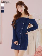 【予約商品/6月上旬発送予定】XSサイズあり【ANDY/アンディ】 ビジューボタン/ 袖あり/ 長袖/ オフショル/ シンプル/ タイト/ ミニドレス/ キャバドレス[OF05]
