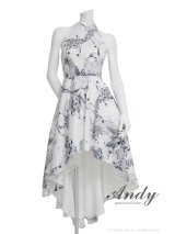 【ANDY/アンディ】テールカット/ バックオープン/ パニエ付き/ アメスリ/ クラシカルプリント/ シフォン/ フレア/ ミディアムドレス/ ワンピース/ キャバドレス[OF05]