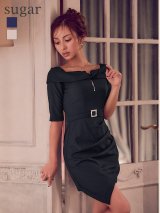 XSサイズあり【ANDY/アンディ】  タイト/ バストジップ/ タック/ アシメスカート/ ストレッチ/ 無地/ オフショルデザイン/ ミニドレス/ キャバドレス[OF05]