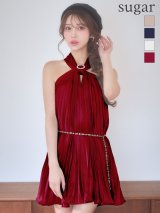 XSサイズあり【ANDY/アンディ】ビジュー/ ホルターネック/ チェーンベルト/ ノースリーブ/ フレア/ シフォン/ ミニドレス/ ワンピース/ キャバドレス[OF05]