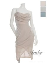 XSサイズあり【ANDY/アンディ】バストドレープ/ ワンカラー/ ラメニット/ キャミ/ タック/ タイト/ ミディアムドレス/ キャバドレス[OF05]
