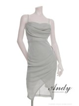 XSサイズあり【ANDY/アンディ】バストドレープ/ ワンカラー/ ラメニット/ キャミ/ タック/ タイト/ ミディアムドレス/ キャバドレス[OF05]