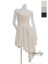 XSサイズあり【ANDY/アンディ】アシンメトリー/ バストジップ/ ドレープ/ キャミ/ サテン/ ワンカラー/ フレア/ ミニドレス/ キャバドレス[OF05]