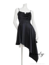 XSサイズあり【ANDY/アンディ】アシンメトリー/ バストジップ/ ドレープ/ キャミ/ サテン/ ワンカラー/ フレア/ ミニドレス/ キャバドレス[OF05]