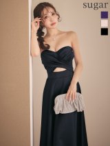 XSサイズあり【ANDY/アンディ】シンプル/ ワンカラー/ ベア/ バストクロス/ ウエストカット/ Aライン/ ミモレ丈/ フレア/ ミディアムドレス/ キャバドレス[OF05]