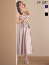 XSサイズあり【ANDY/アンディ】シンプル/ ワンカラー/ ベア/ バストクロス/ ウエストカット/ Aライン/ ミモレ丈/ フレア/ ミディアムドレス/ キャバドレス[OF05]