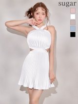 XSサイズあり【ANDY/アンディ】ノースリーブ/ サテン/ ワンカラー/ プリーツ/ サイドカット/ フレア/ ミニドレス/ キャバドレス[OF05]