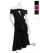 【ANDY/アンディ】オフショルダー/ バストカットアウト/ ワンカラー/ アシンメトリー/ リボン/ フリル/ マーメイド/ ロングドレス/ キャバドレス[OF05