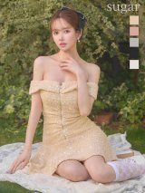 XSサイズあり【JOLIESSE/ジョリエス】刺繍/ スパンコール/ ラメ/ レース/ オフショル/ フレア/ ミニドレス/ キャバドレス[HC03]