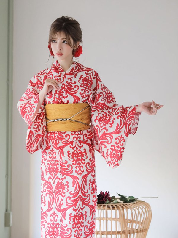 画像10: 【即日発送】【浴衣セール】【浴衣】sugar&Jewelsオリジナルデザイン！紅緋×ダマスク浴衣セット[YMT]