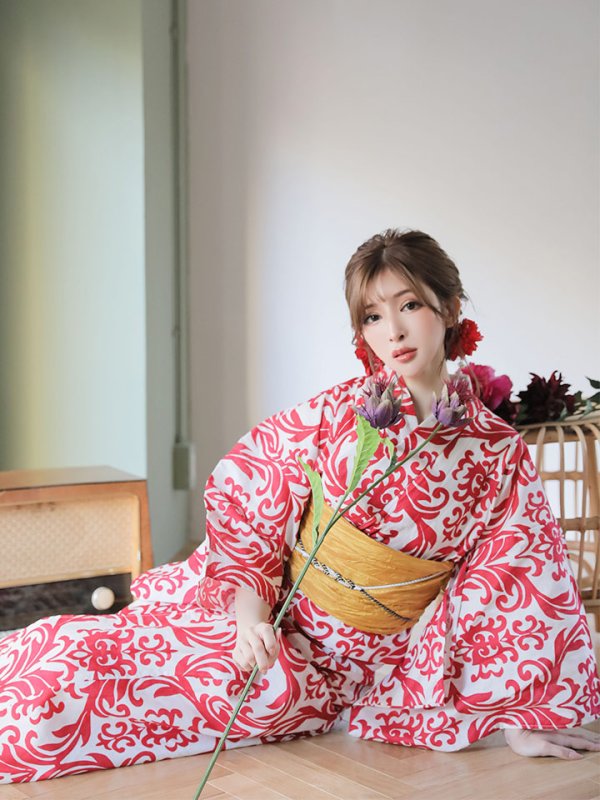 画像6: 【即日発送】【浴衣セール】【浴衣】sugar&Jewelsオリジナルデザイン！紅緋×ダマスク浴衣セット[YMT]