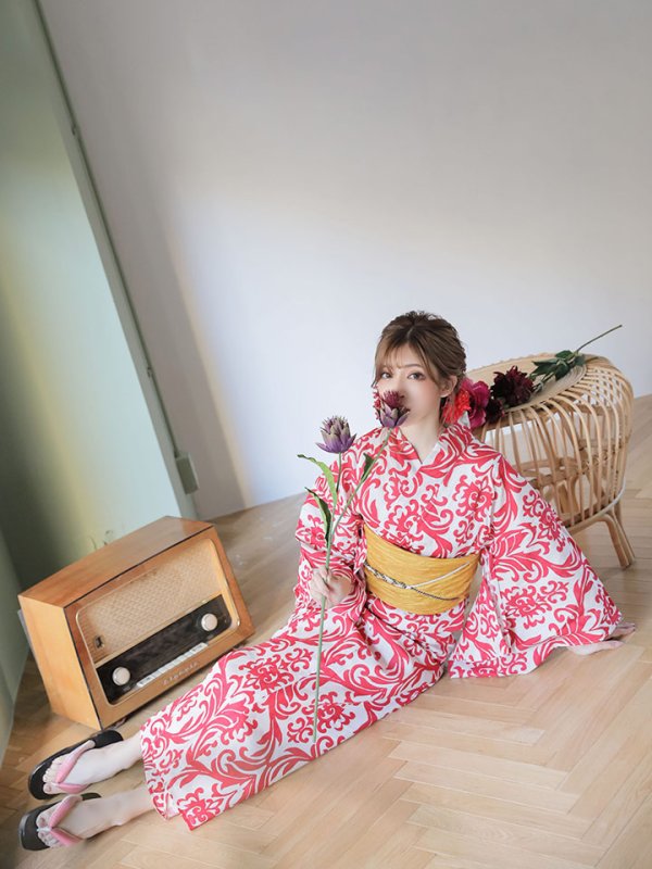 画像9: 【即日発送】【浴衣セール】【浴衣】sugar&Jewelsオリジナルデザイン！紅緋×ダマスク浴衣セット[YMT]