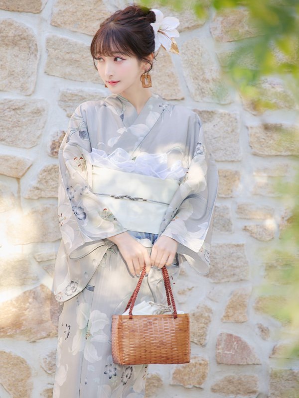 画像11: 【即日発送！】【浴衣】グレー地×可憐に咲き誇る百合浴衣【浴衣３点セット 浴衣/帯/下駄】[YMT]