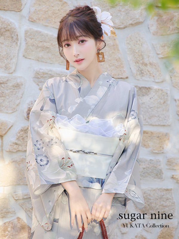 画像3: 【即日発送！】【浴衣】グレー地×可憐に咲き誇る百合浴衣【浴衣３点セット 浴衣/帯/下駄】[YMT]
