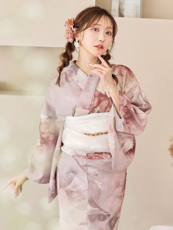 画像17: 【即日発送】アンティークフラワーピンク浴衣【浴衣３点セット 浴衣/帯/下駄】[YMT]