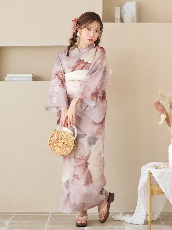 画像4: 【即日発送】アンティークフラワーピンク浴衣【浴衣３点セット 浴衣/帯/下駄】[YMT]