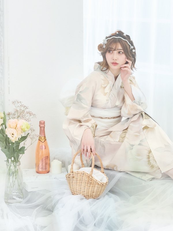 画像12: 【即日発送】クリームイエローピオニー浴衣【浴衣３点セット 浴衣/帯/下駄】[YMT]