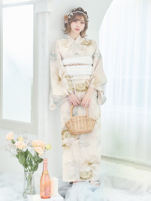 画像5: 【即日発送】クリームイエローピオニー浴衣【浴衣３点セット 浴衣/帯/下駄】[YMT]