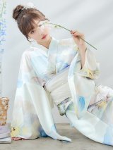 アイシーフラワー牡丹浴衣 OBI-siwa-200-kj-13-OW / HIMO-900-yn-5-IV / HEKO-800-sb-5-WH / YA-72-kn-W / YA-1081-kj-BL / GETA-01-kj-2-BL / [YMT]